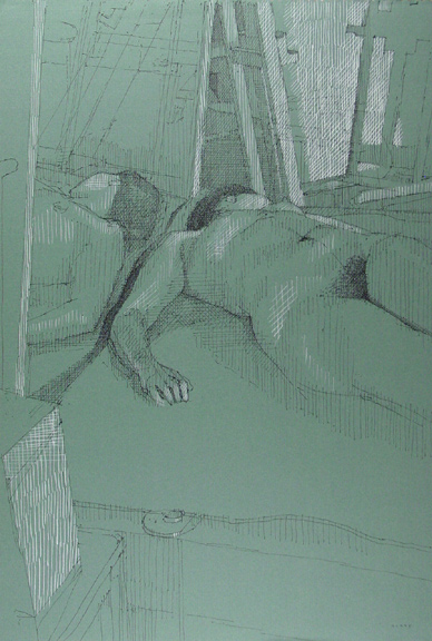 Mirrored Female Nude on Green Paper