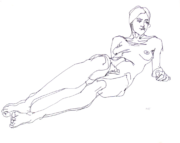 Line Drawing of Reclining Female Nude