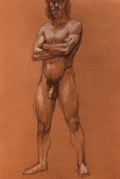 Standing Male Nude on Sanguine Paper