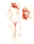 Female Nude in Sanguine with Portrait